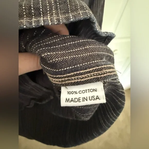 Gustin #8 Japan Wabisabi Workshirt Gray Stripe Button Down Shirt Long Sleeve XXL - Picture 7 of 9